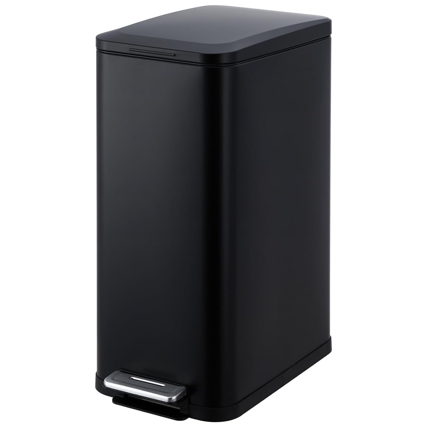 13 Gallon Kitchen Trash Can, Stainless Steel Step Garbage Bin with Soft-Close Lid & Removable Bucket, Fingerprint Proof, Slim for Narrow Spaces, Bathroom or Office (Black+Silver, 13 Gallon)