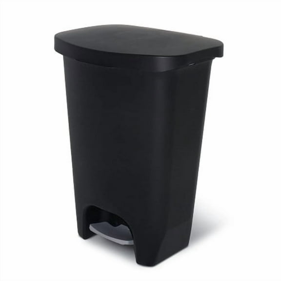 13 Gallon Kitchen Trash Can with Lid, Foot Pedal, and Garbage Bag Rings - Black