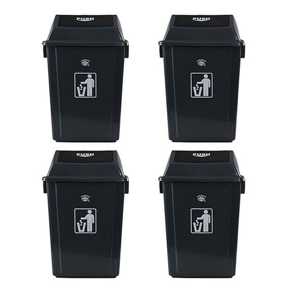 13 Gallon Kitchen Trash Cans with Lids (4 Pack) - Large Grey Plastic Garbage Cans for Indoor/Outdoor Use - 15.9" x 10.9" x 23.9" Kitchen Wastebaskets