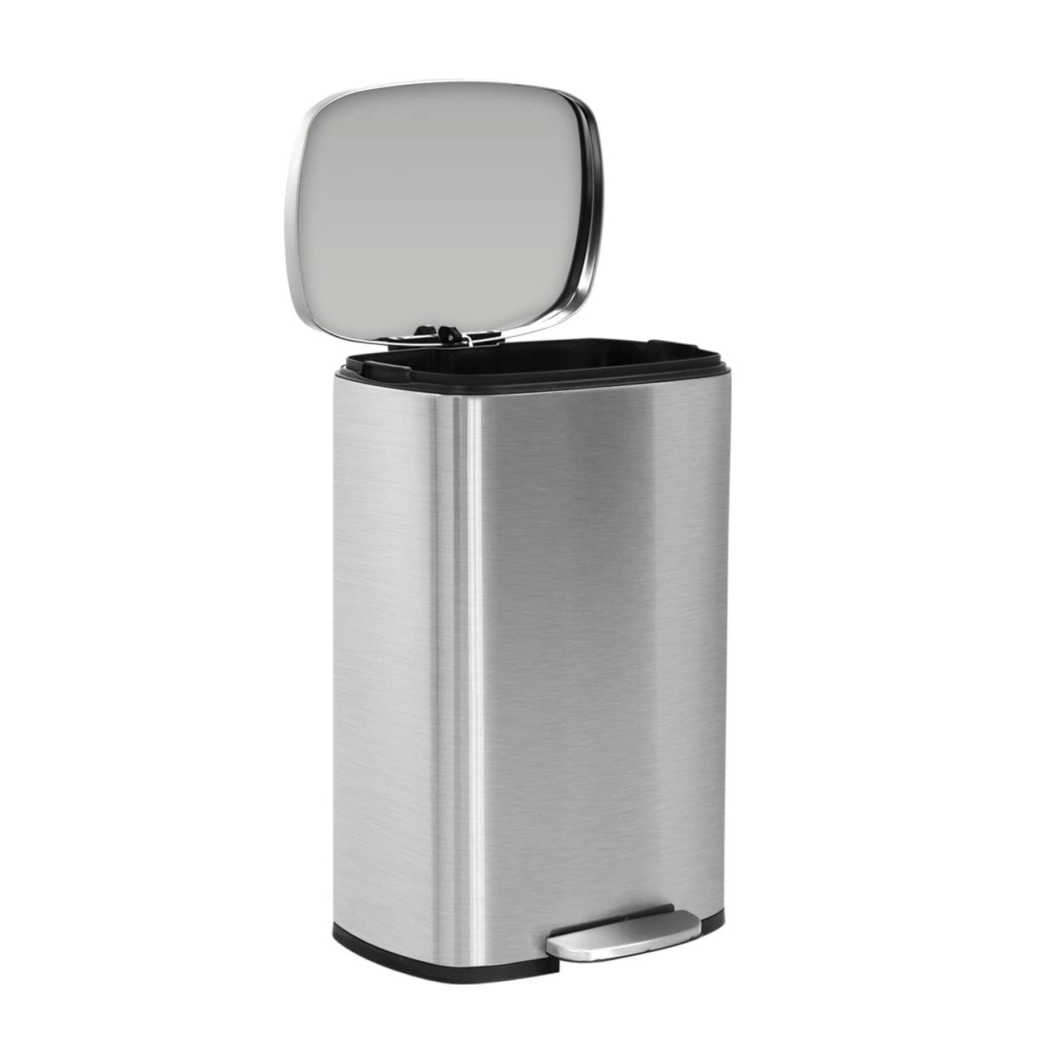 13 Gallon Metal Trash Can, Stainless Steel Trash Can Step with Lid