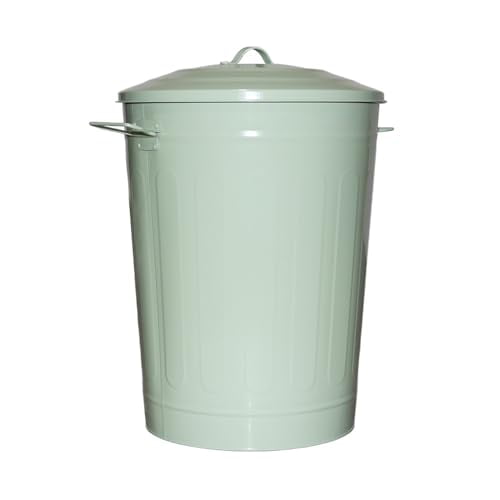 13 Gallon Metal Trash Can with Lid Outdoor Galvanized Steel Green$$Storage