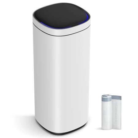 13 Gallon Motion Sensor Trash Can, Automatic Kitchen Garbage Can, Stainless Steel, White