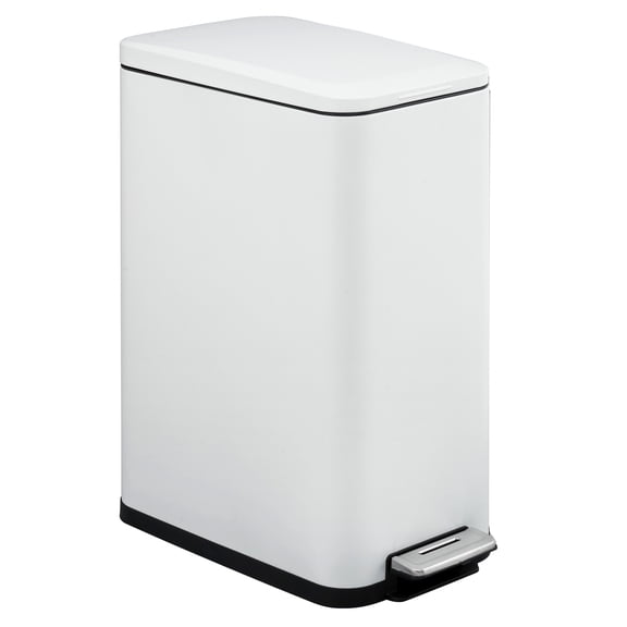 13 Gallon Narrow Stainless Steel Step Trash Can, Soft Close Hands-Free Garbage Bin with Removable Inner Bucket, Slim Recycling Waste Container for Kitchen, Bathroom and Dining Room - 50L White