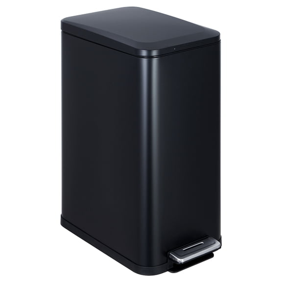13 Gallon Narrow Stainless Steel Step Trash Can, Soft Close Hands-Free Garbage Bin with Removable Inner Bucket, Slim Recycling Waste Container for Kitchen, Bathroom and Dining Room - 50L Black
