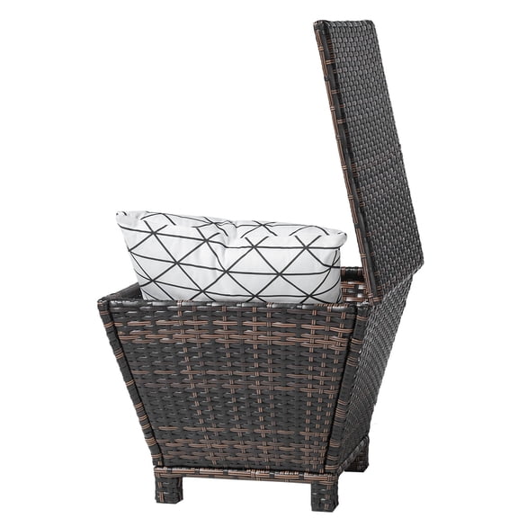 13 Gallon Outdoor Deck Box, Wicker Outdoor Storage Box with Lid, Small Storage Bin Container for Outside and Patio, Patio Rattan Side Table for Yard Porch (Brown, Trapezoidal)
