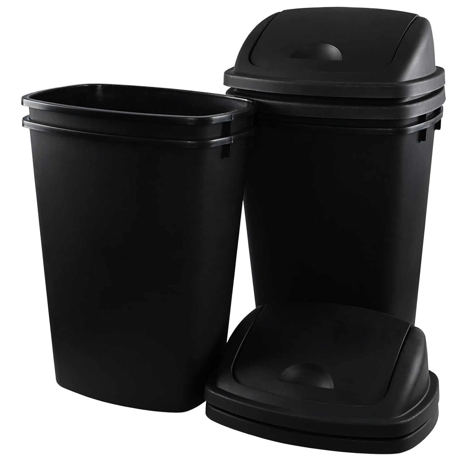 13 Gallon Plastic Kitchen Garbage Can with Swing Lid, Large Lidded