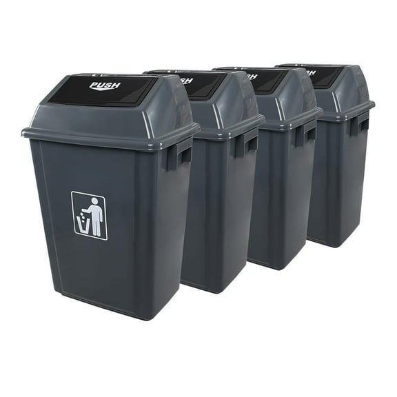 13 Gallon Plastic Kitchen Trash Can with Lid, Pack of 4
