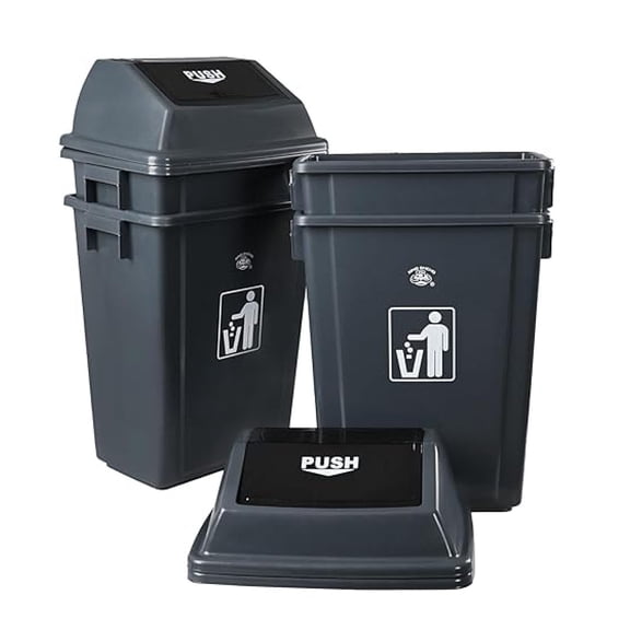 13 Gallon Plastic Top Trash Can, 4 Pack Plastic Kitchen Garbage Can, Gray