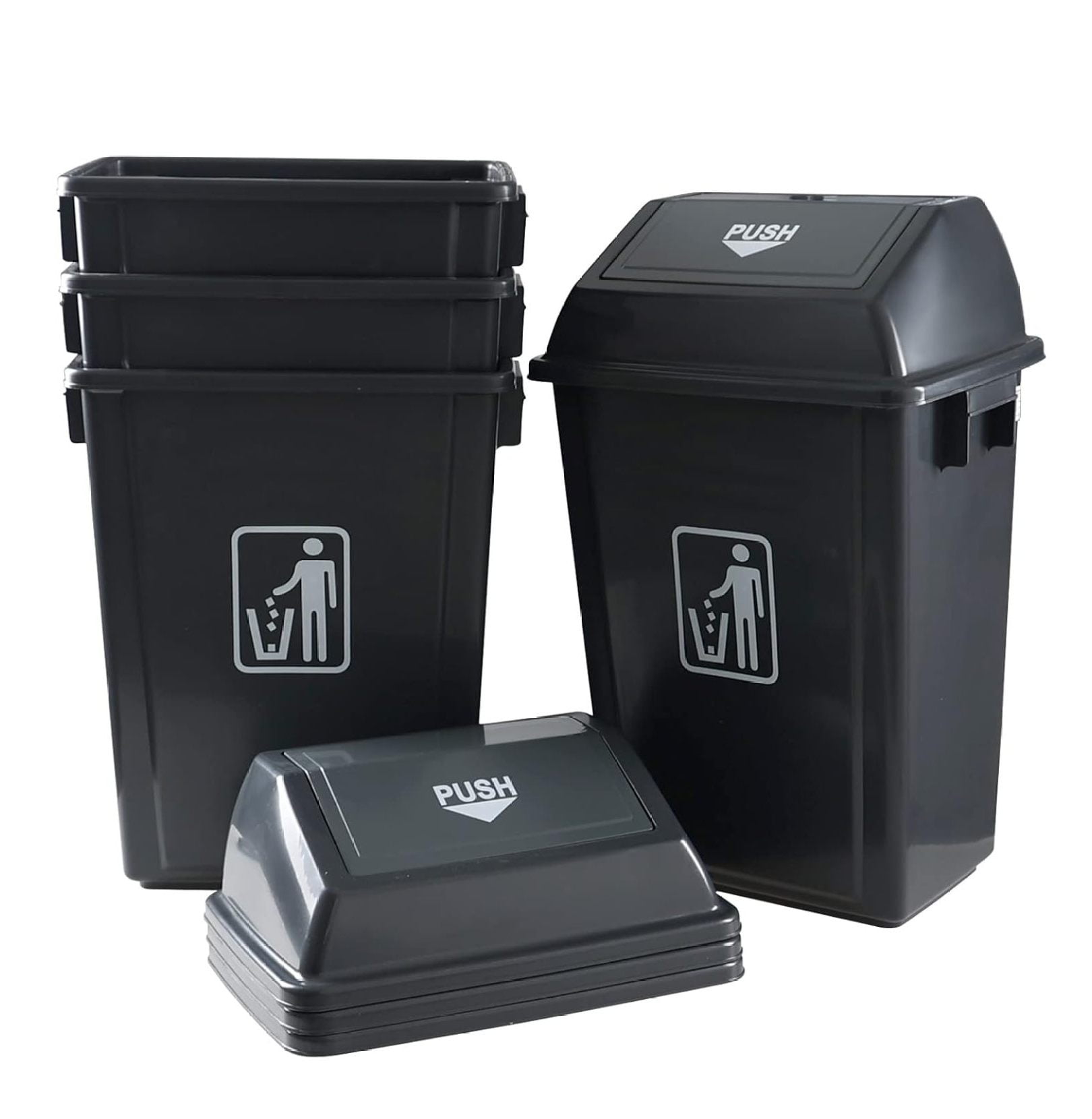 13 Gallon Plastic Trash Can with Swing Lid, 4Pack Large Kitchen Swing