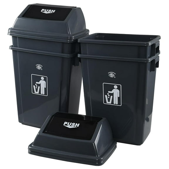 13 Gallon Plastic Trash Can with Swing Lid, Large Kitchen Garbage Can with Lid, Grey, 4-Pack