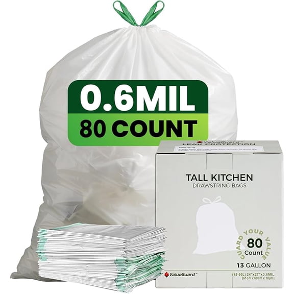 13 Gallon Recycled Drawstring Kitchen Trash Bags