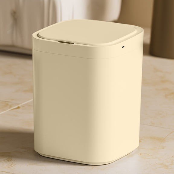 13 Gallon Sensor Trash Can, Wenini Automatic Wastebasket Touchless Motion Sensor Kick Open, Smart Kitchen Bathroom Trash Can with Lid for Home Office Bedroom, USB Rechargeable, Beige