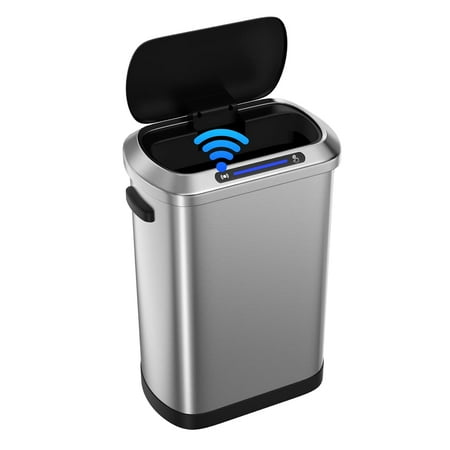 13 Gallon Smart Automatic Trash Can, 50L Stainless Steel Sensor Waste Bin with Soft-Close Silent Lid and 30 Garbage Bags, Garbage Can for Home, Kitchen, Commercial, Office, Silver
