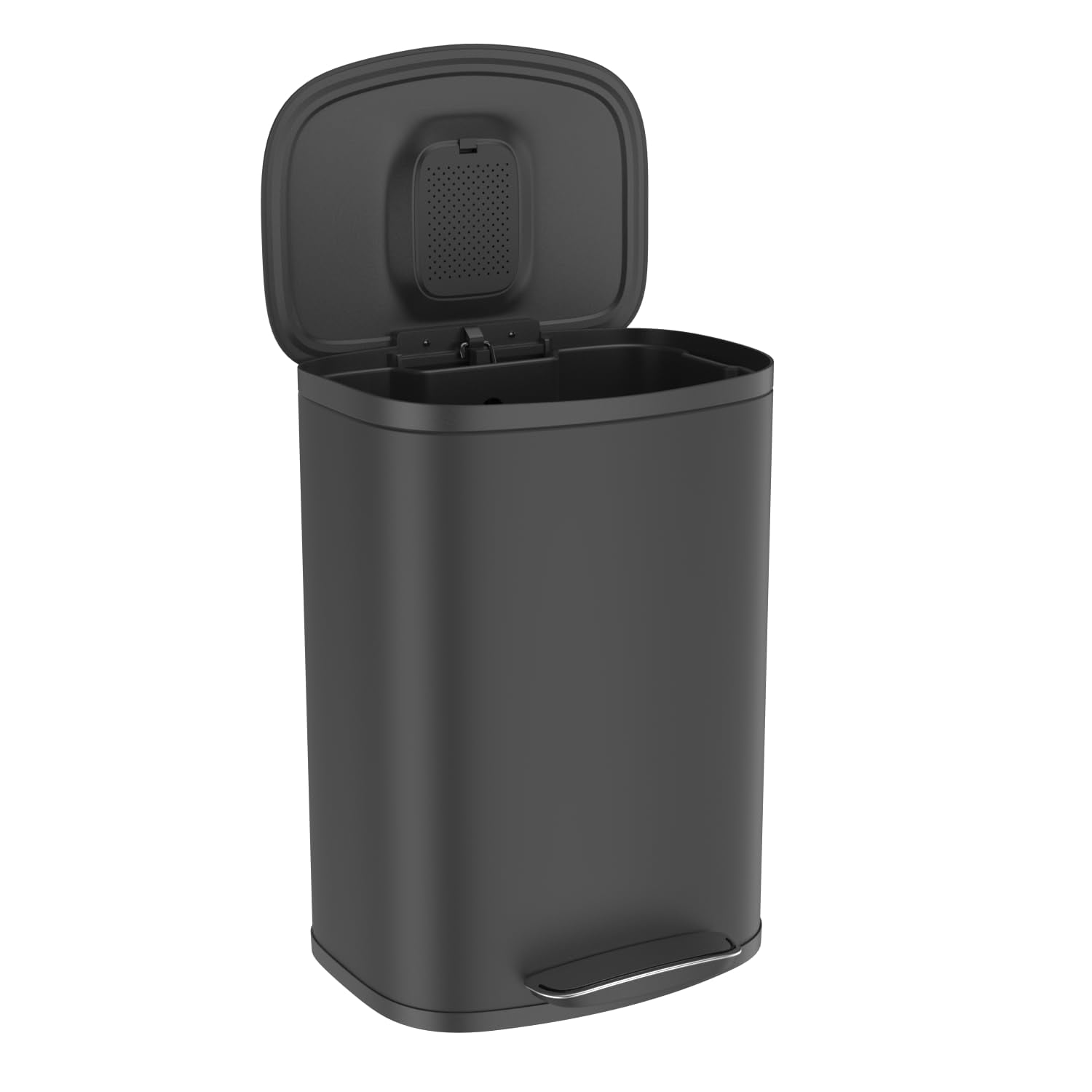 13 Gallon Black Stainless Steel Oval Step-On Trash Can