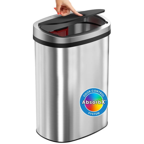 13 Gallon Stainless Steel Press Lid Kitchen Trash Can with AbsorbX