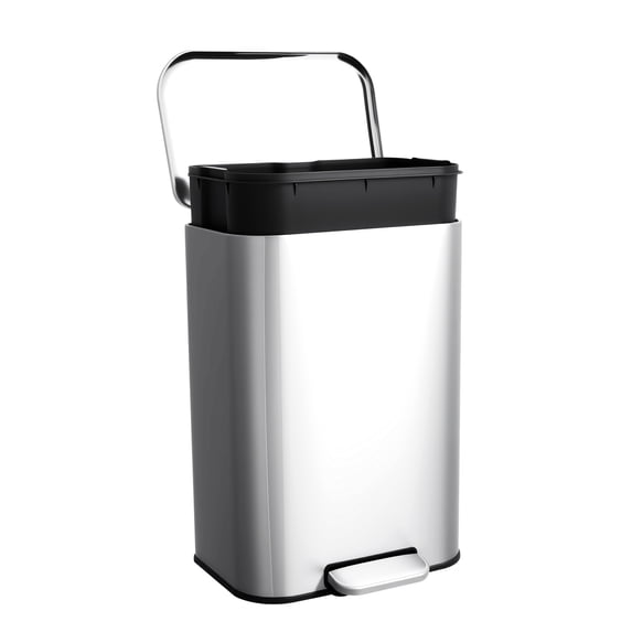 13 Gallon Stainless Steel Step Kitchen Trash Can with Soft-Close Lid & Removable Inner Bucket, Rectangular Waste Recycling Bin for Home Office - Silver