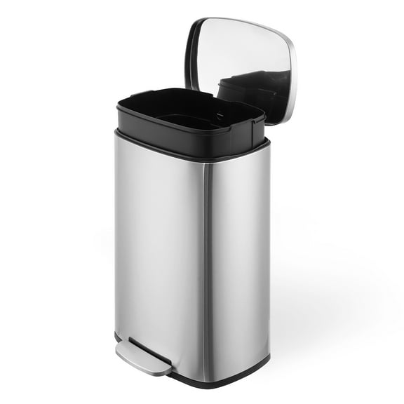 13 Gallon Stainless Steel Step Trash Can, Fingerprint Resistant Soft Close Garbage Bin with Removable Inner Bucket, Hands-Free Waste Container for Kitchen Bathroom Office