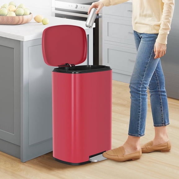 13 Gallon Stainless Steel Trash Can Kitchen Trash Can with Lid, Step Trash Can Garbage Can for Bathroom,Bathroom, Kitchen, Office,Red
