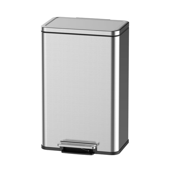 13 Gallon Stainless Steel Trash Can, Rectangular Kitchen Garbage Can with Quiet Soft-Close Lid & Removable Inner Bucket, Commercial Step Trash Bin Ideal for Home, Office, Bathroom