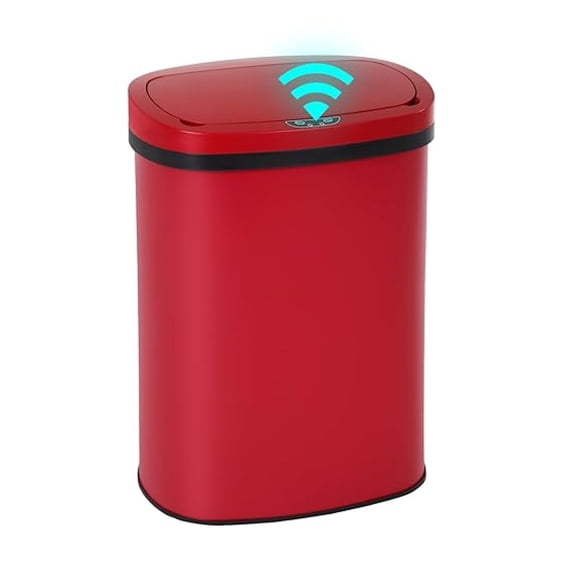 | 13 Gallon Stainless Steel Trash Can | Red | Automatic Touchless Lid ...