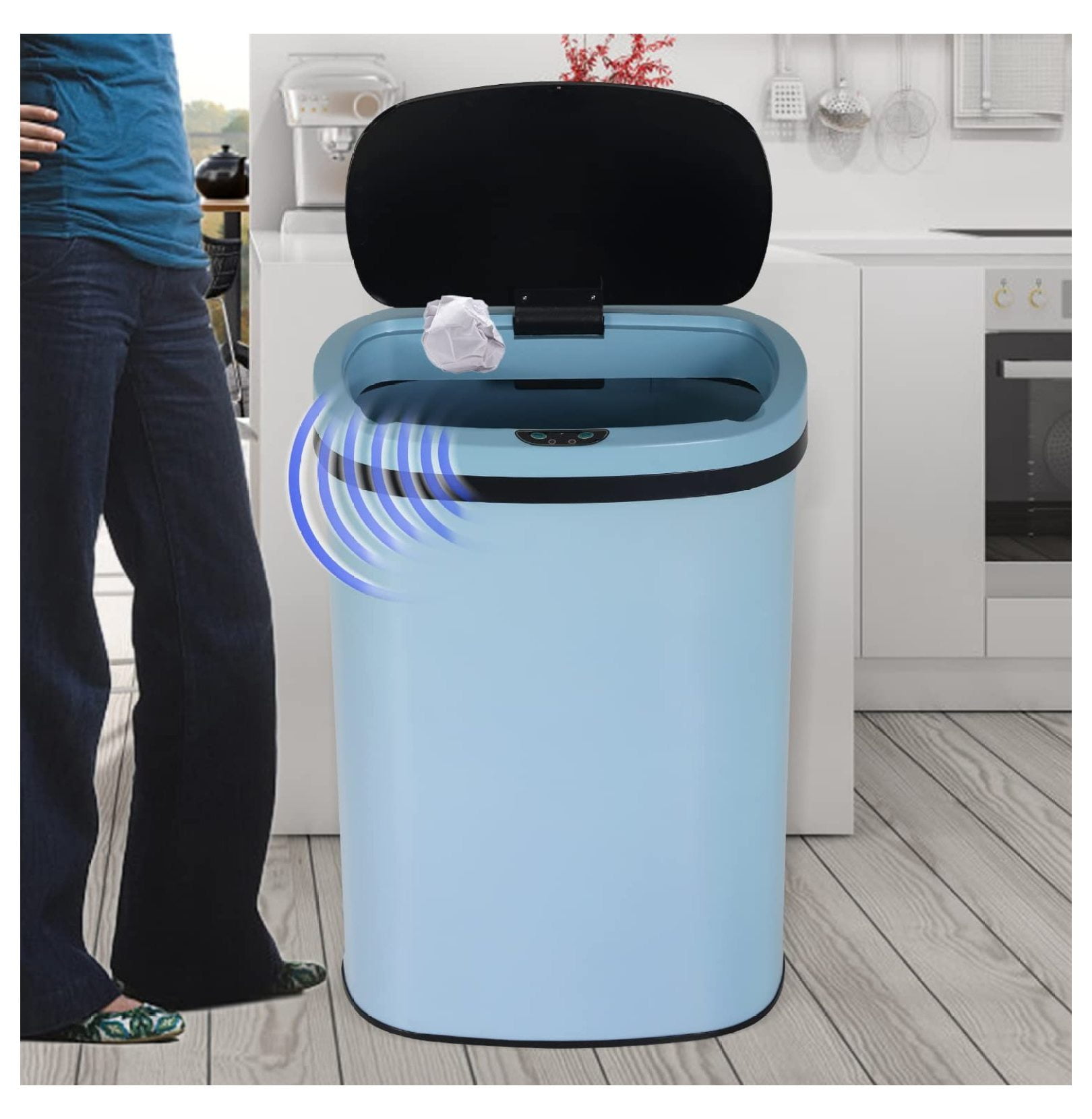 13 Gallon Stainless Steel Trash Can, Tall Kitchen Garbage Can with Lid