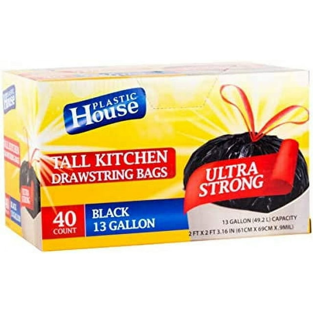 13 Gallon Strong Large Drawstring Trash Bags Black Can Liners Kitchen
