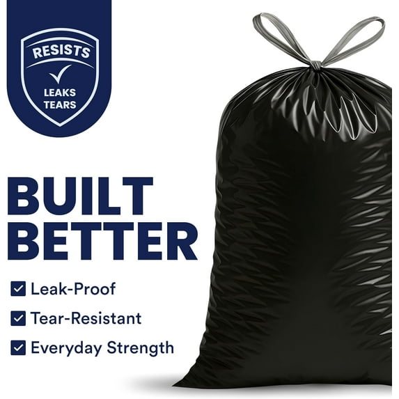 13 Gallon Tall Drawstring Kitchen Trash Bags | Black 1.2 Mil, 24"W x 31"H (200Count)