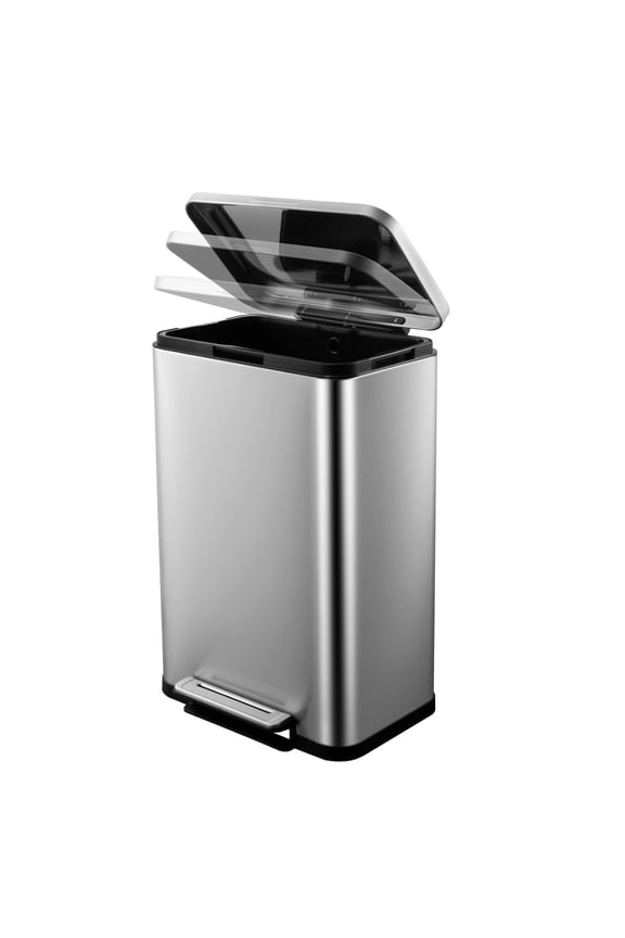 13 Gallon Tall Kitchen Garbage Can Hands-Free Stainless Steel Trash Can Soft-Close Step Pedal Rectangular Smudge Resistant Kitchen Trash Can with Removable Inner Bucket Cover
