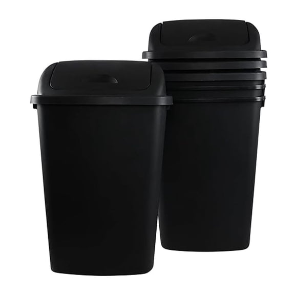 13 Gallon Tall Kitchen Lid Garbage Container, Set of 4 Plastic Trash Bin with Top, Black