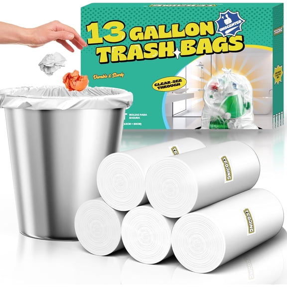 13 Gallon Tall Kitchen Trash Bags - 110 Count Clear Plastic Garbage Bags Unscented Trash Can Liners Strong Waste Basket Bags 49.2 Liter for Home and Office Bins