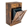 thumbnail image 1 of 13 Gallon Tilt Out Trash Cabinet with 2 Drawers Wood Hidden Kitchen Recycling Cabinet Free Standing Pet Proof Trash Can Laundry Cabinet for Kitchen (Rustic Brown), 1 of 14
