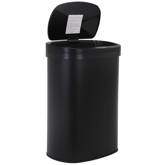 13 Gallon Touch-Free Motion-Sensor Stainless Steel Trash Can with Lid, Black, Rectangular