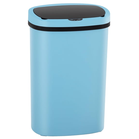 13 Gallon Touchless Motion-Sensor Plastic Trash Can with Lid, Blue, Odor-Control, Quiet Close, Oval Shape