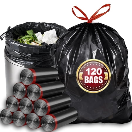 13 Gallon Trash Bags Heavy Duty - (120 Pack) - 24”x 33”- Black Garbage Can Liners for Kitchen, Lawn and Leaf, Outdoor, Storage