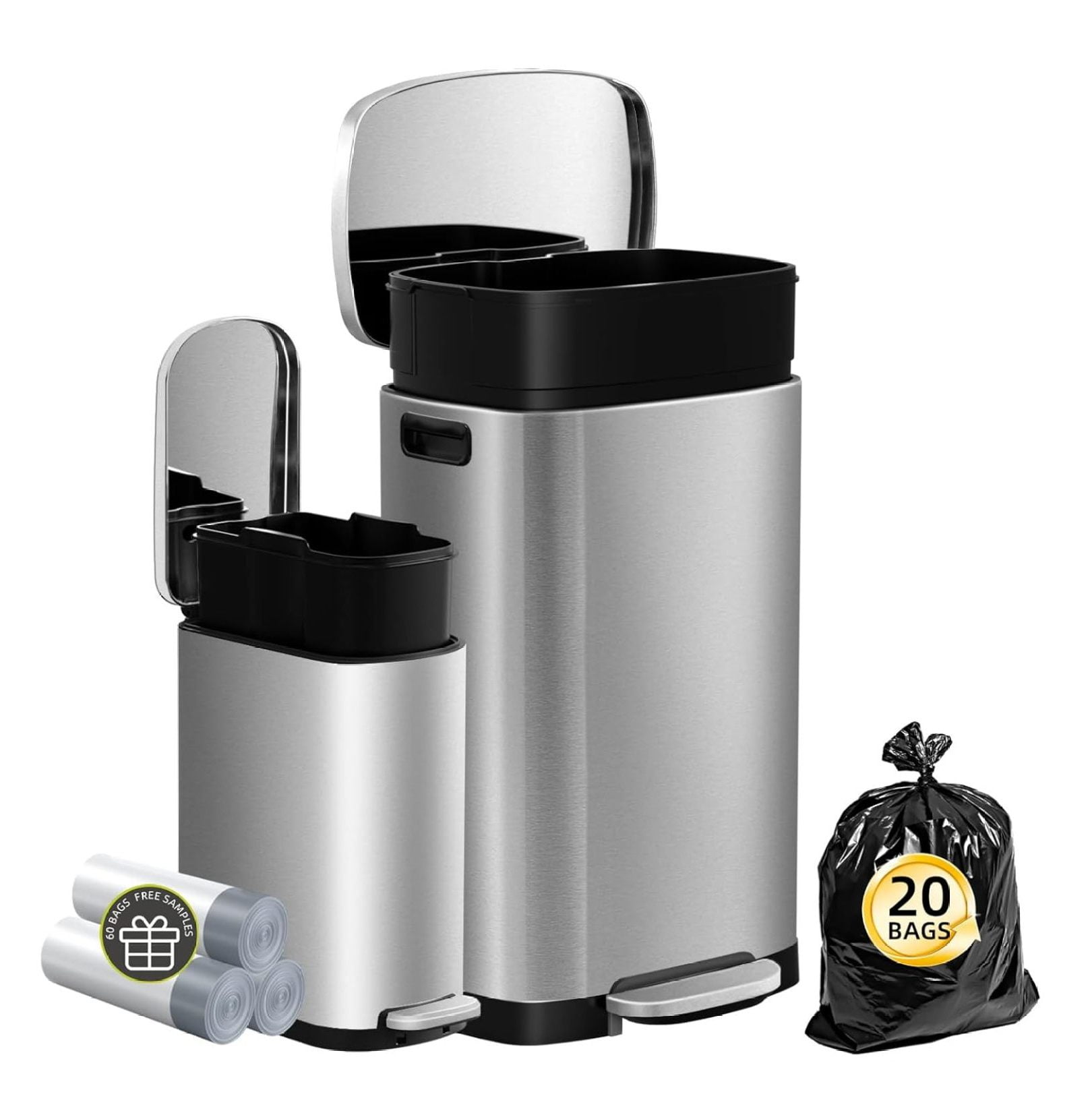 13 Gallon Trash Can+2.6 Gallon Slim Bathroom Trash Can Comes with 80
