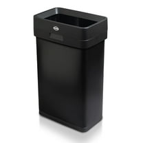 13 Gallon Trash Can - 50L Slim Open Top Garbage Bin for Commercial Spaces, Kitchen, Office - Narrow Rectangular Black Stainless Steel Body with Hinged Rim Protection