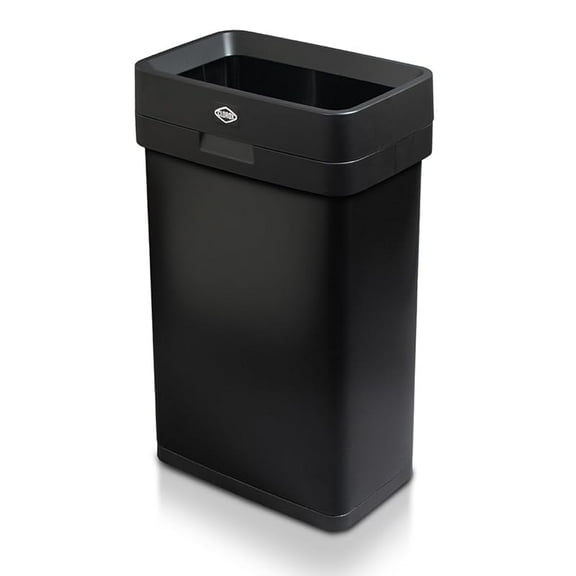 13 Gallon Trash Can - 50L Slim Open Top Garbage Bin for Commercial Spaces, Kitchen, Office - Narrow Rectangular Black Stainless Steel Body with Hinged Rim Protection