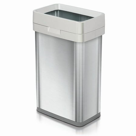 MY  13 Gallon Trash Can - 50L Slim Open Top Garbage Bin for Commercial Spaces, Kitchen, Office - Narrow Rectangular Stainless Steel Body with Hinged Rim Protection