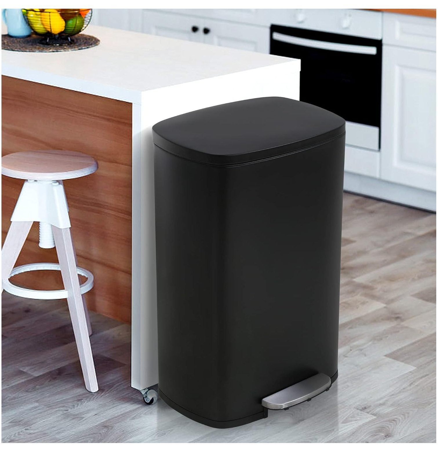 13 Gallon Trash Can, Brushed Stainless Steel Kitchen Trash Can with