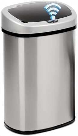 13 Gallon Trash Can for Kitchen, Automatic Touchless Garbage Can with Motion Sensor, Stainless Steel Bin with Liner Retainer Ring & Soft Close Lid, Smudge-Proof,