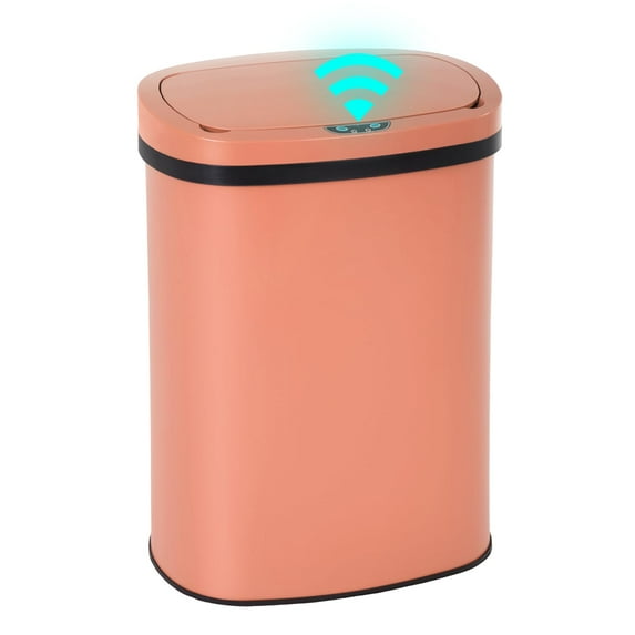 13 Gallon Trash Can Kitchen Trash Can Automatic Garbage Can with Lid Touch Free High-Capacity Motion Sensor for Kitchen Bedroom Bathroom Office Trash Bin (1, Pink Stainless Steel)