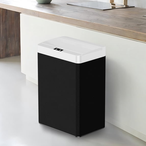 13 Gallon Trash Can Kitchen Trash Can with Lid High Capacity Garbage Can Stainless Steel Trash Can Automatic Trash Can Motion Sensor Trash Bin for Kitchen Bedroom Office, Black