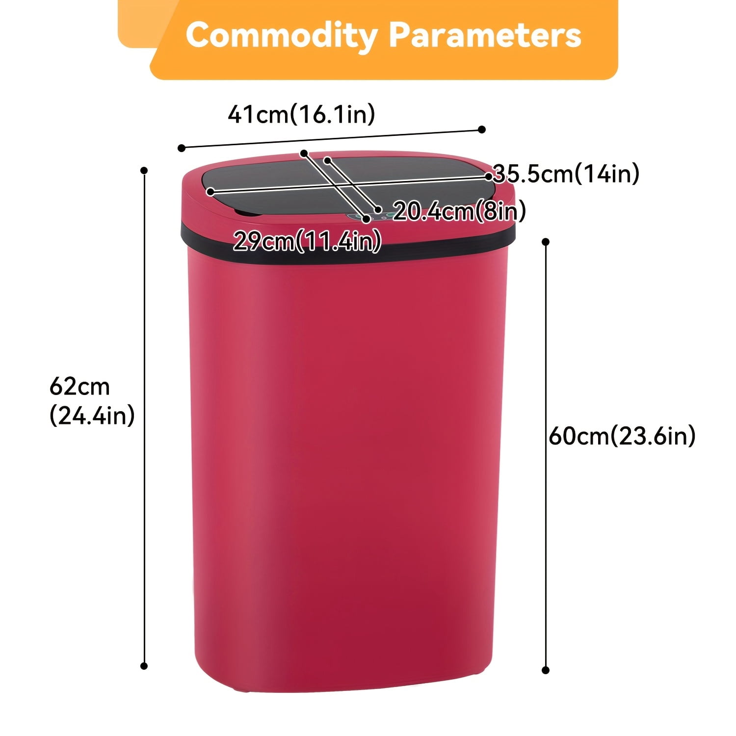 13 Gallon Trash Can Kitchen Waste Bin 50L, Automatic Garbage Can ...