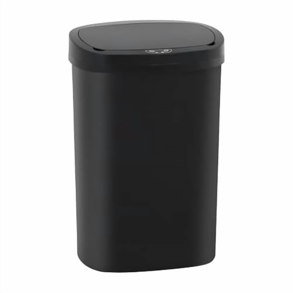 | 13 Gallon Trash Can with Lid | Automatic Touchless Garbage Can | Odor Control | Modern Oval Design | Easy to Clean | Plastic | Black | Fits Any Kitchen, Bathroom, Office or Home