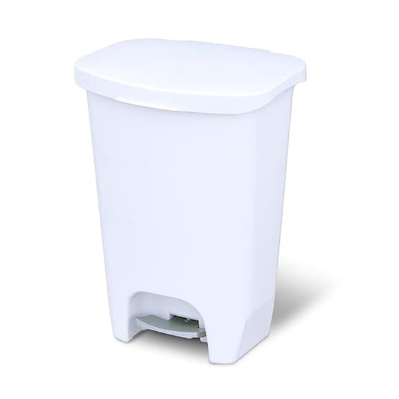 13 Gallon Trash Can | Plastic Kitchen Waste Bin with Odor Protection of Lid | Hands Free with Step On Foot Pedal and Garbage Bag Rings, 13 Gallon, White