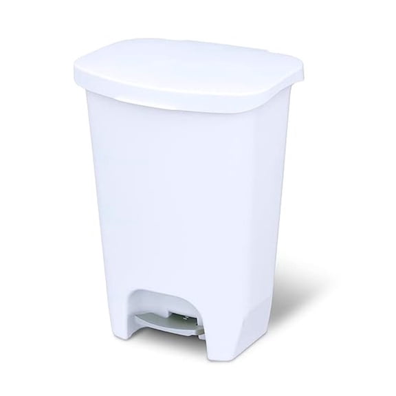13 Gallon Trash Can | Plastic Kitchen Waste Bin with Odor Protection of Lid | Hands Free with Step On Foot Pedal and Garbage Bag Rings, 13 Gallon, White