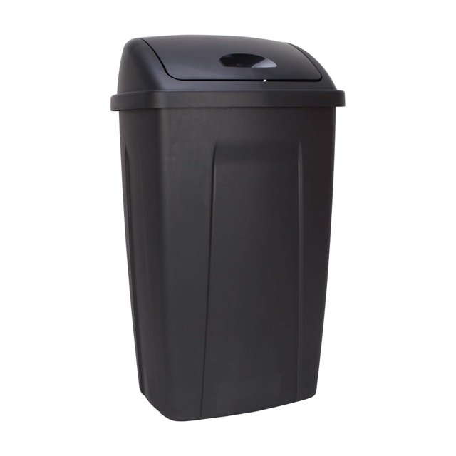 13 Gallon Trash Can, Plastic Swing Top Kitchen Garbage Trash Can (Black
