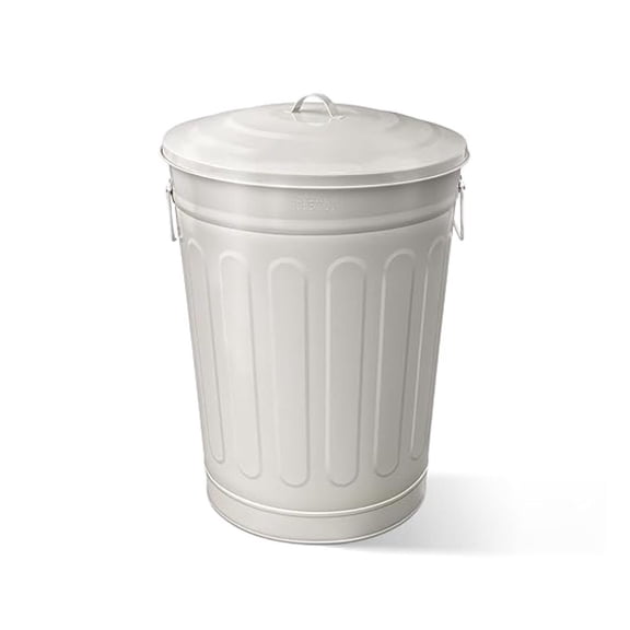 13 Gallon Trash Can, Vintage Beige Metal Outdoor Trash Can with Lid, Farmhouse Style Garbage Container, Round Kitchen Waste Basket