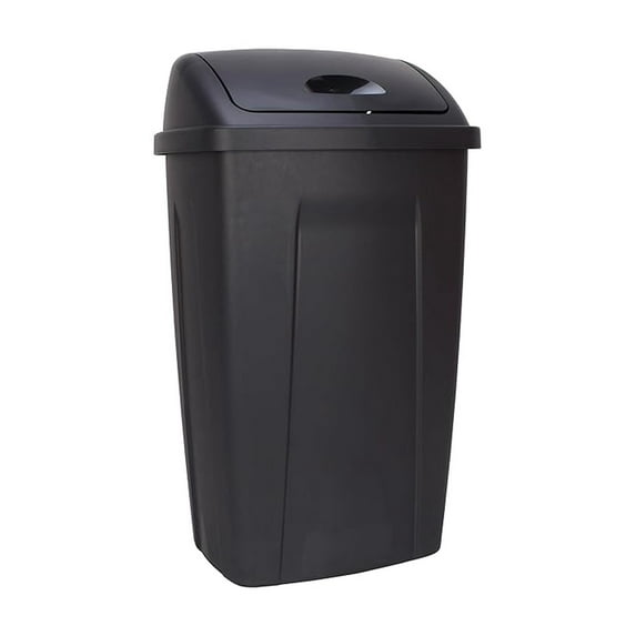 13 Gallon Trash Can with Lid, Black Plastic Kitchen Garbage Bin - Durable Wastebasket for Home, Office, Bathroom - 12.5" x 16.35" x 28.23"