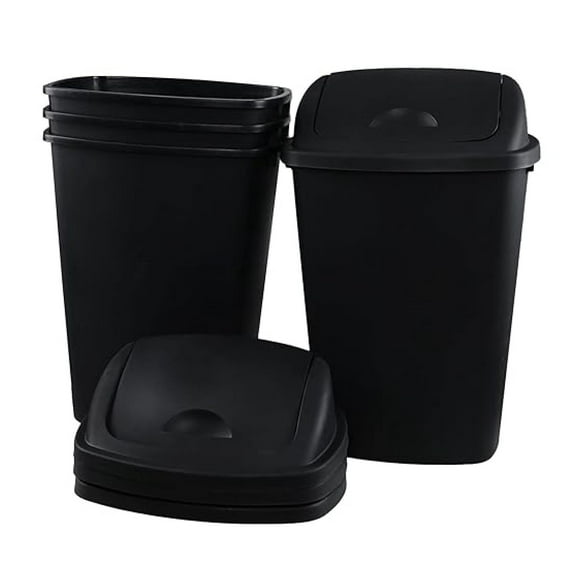 13 Gallon Trash Cans with Lids, 4 Pack Black Plastic Waste Baskets for Kitchen, Tall Indoor Outdoor Garbage Can for Home, Office, Hotel - 16.73"L x 12.80"W x 26"H